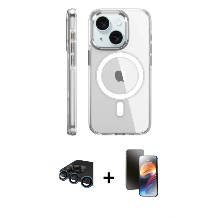 MARSİLYAN™- iPhone 15 Pro Kılıf Nova Doku - Siyah 3D Antistatik Mat Seramik Nano Ekran Koruyucu + Raze Metal Kamera Lens - LT