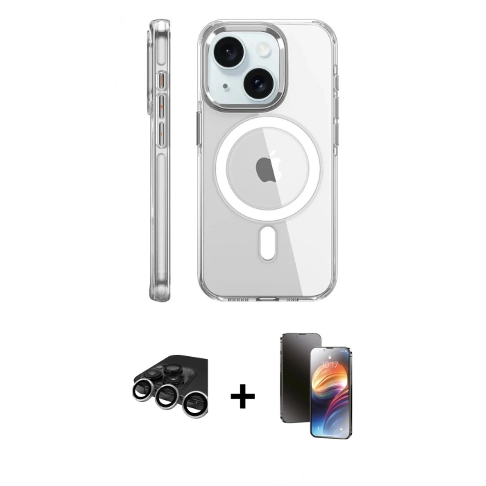 MARSİLYAN™- iPhone 15 Pro Kılıf Nova Doku - Siyah 3D Antistatik Mat Seramik Nano Ekran Koruyucu + Raze Metal Kamera Lens - GS