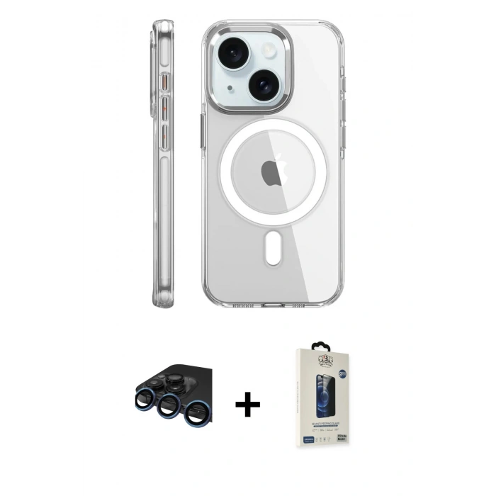 MARSİLYAN™- iPhone 15 Pro Kılıf Nova Doku - Siyah Bilvis Hayalet Cam Ekran Koruyucu + Raze Metal Kamera Lens - LT