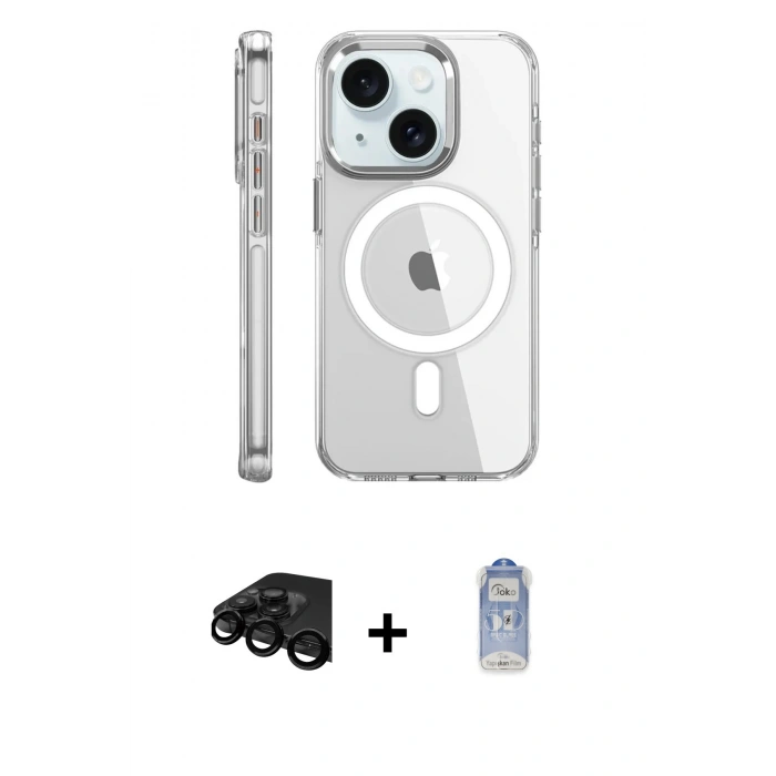 MARSİLYAN™- iPhone 15 Pro Kılıf Nova Doku - Siyah Joko Magic 5D Cam + Raze Metal Kamera Lens - SH
