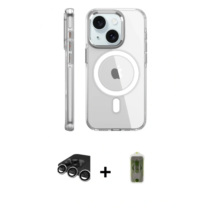 MARSİLYAN™- iPhone 15 Pro Kılıf Nova Doku - Siyah Joko Magic 5D Hayalet Cam + Raze Metal Kamera Lens - GS