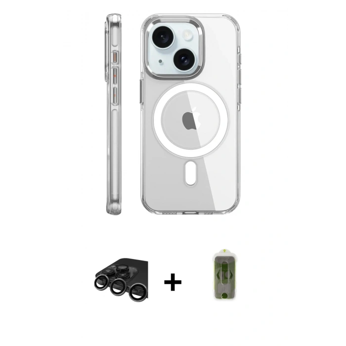 MARSİLYAN™- iPhone 15 Pro Kılıf Nova Doku - Siyah Joko Magic 5D Hayalet Cam + Raze Metal Kamera Lens - TMGI