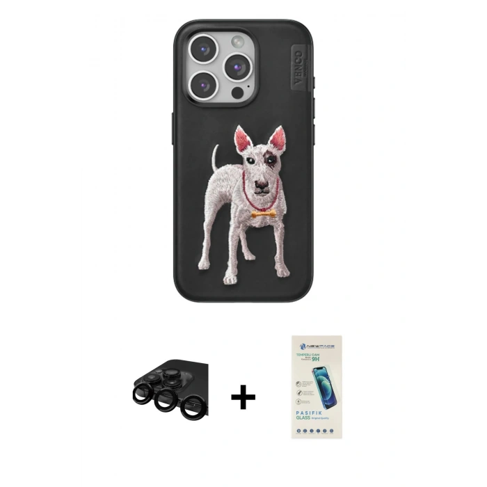 MARSİLYAN™- iPhone 15 Pro Kılıf Nova Form Koleksiyonu - Şeffaf Pasifik Cam Ekran Koruyucu + Siyah Raze Metal Kamera Lens