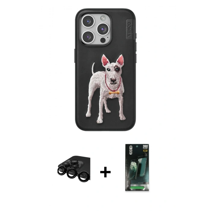 MARSİLYAN™- iPhone 15 Pro Kılıf Nova Form Koleksiyonu - Siyah 360 Mat Full Body Arka Koruyucu + Raze Metal Kamera Lens - SH