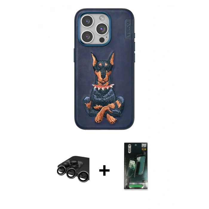 MARSİLYAN™- iPhone 15 Pro Kılıf Nova Form Koleksiyonu - Siyah 360 Mat Full Body Arka Koruyucu + Raze Metal Kamera Lens - TMGI