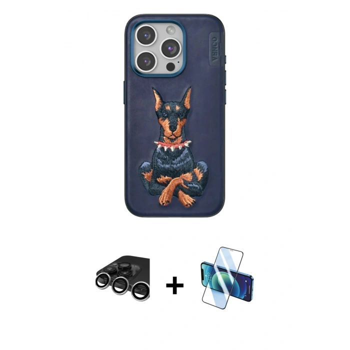 MARSİLYAN™- iPhone 15 Pro Kılıf Nova Form Koleksiyonu - Siyah 3D Antistatik Cam Ekran Koruyucu + Raze Metal Kamera Lens - GS