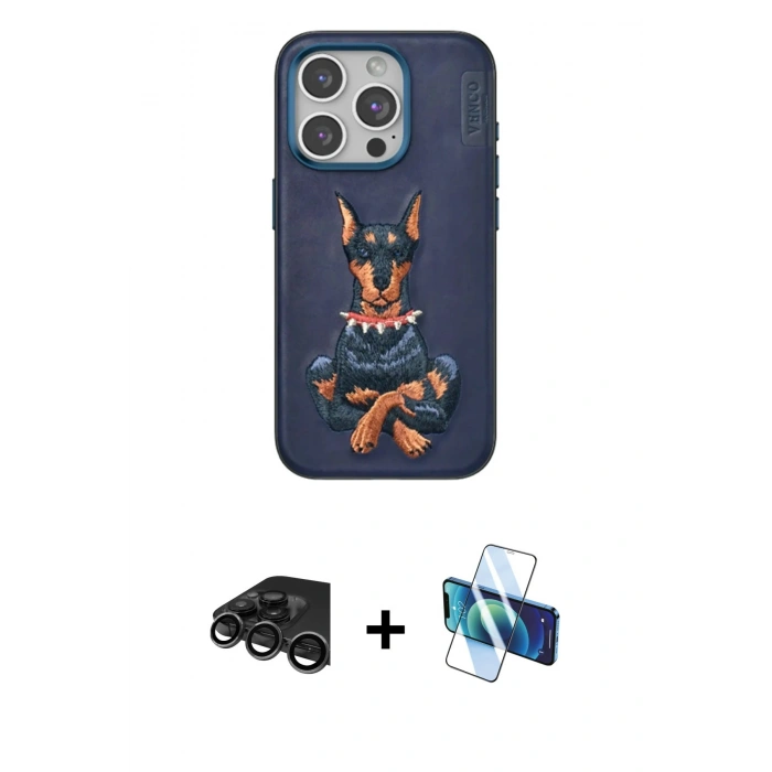 MARSİLYAN™- iPhone 15 Pro Kılıf Nova Form Koleksiyonu - Siyah 3D Antistatik Cam Ekran Koruyucu + Raze Metal Kamera Lens - TMGI