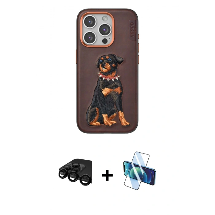 MARSİLYAN™- iPhone 15 Pro Kılıf Nova Form Koleksiyonu - Siyah 3D Antistatik Cam Ekran Koruyucu + Raze Metal Kamera Lens - SH
