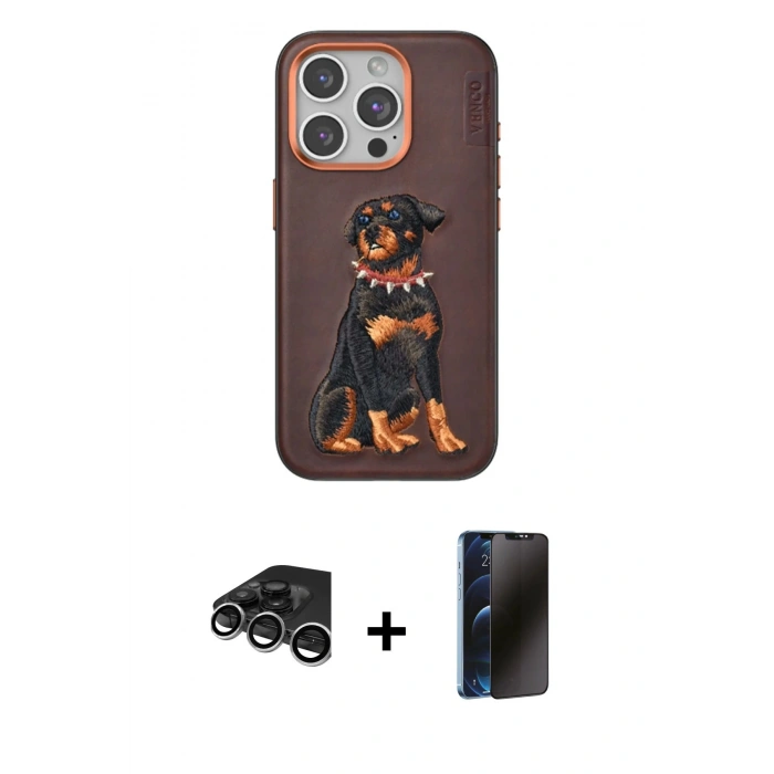 MARSİLYAN™- iPhone 15 Pro Kılıf Nova Form Koleksiyonu - Siyah 3D Antistatik Hayalet Cam Ekran Koruyucu + Gümüş Raze Metal Kamera Lens