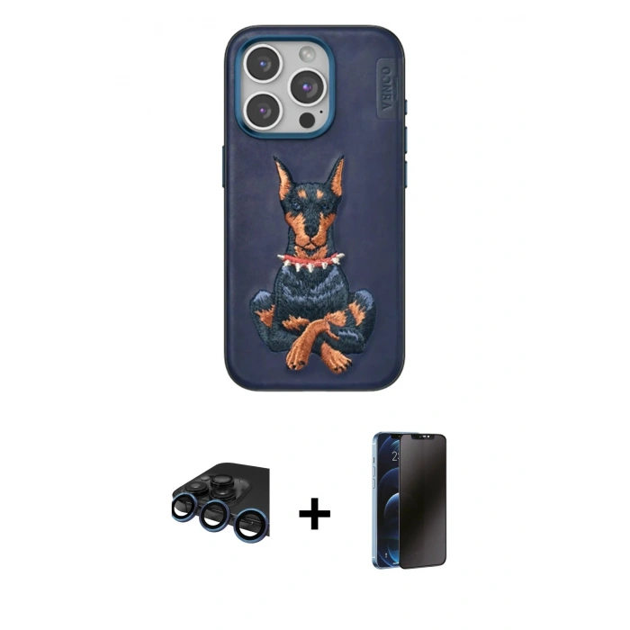 MARSİLYAN™- iPhone 15 Pro Kılıf Nova Form Koleksiyonu - Siyah 3D Antistatik Hayalet Cam Ekran Koruyucu + Raze Metal Kamera Lens - LT
