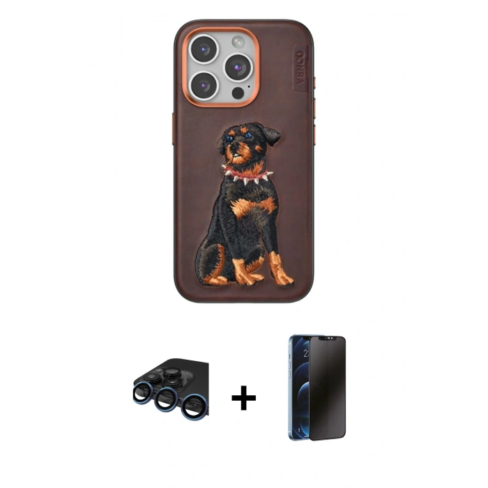 MARSİLYAN™- iPhone 15 Pro Kılıf Nova Form Koleksiyonu - Siyah 3D Antistatik Hayalet Cam Ekran Koruyucu + Raze Metal Kamera Lens - LT