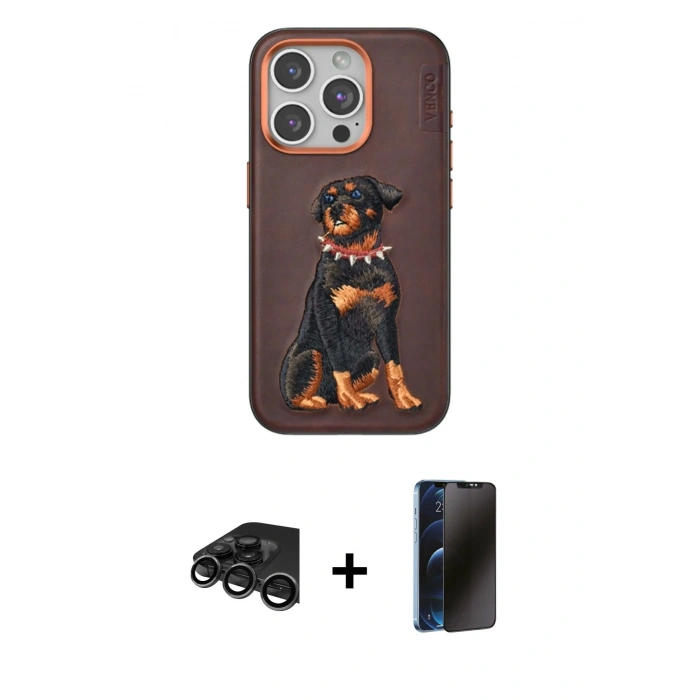 MARSİLYAN™- iPhone 15 Pro Kılıf Nova Form Koleksiyonu - Siyah 3D Antistatik Hayalet Cam Ekran Koruyucu + Raze Metal Kamera Lens - TMGI