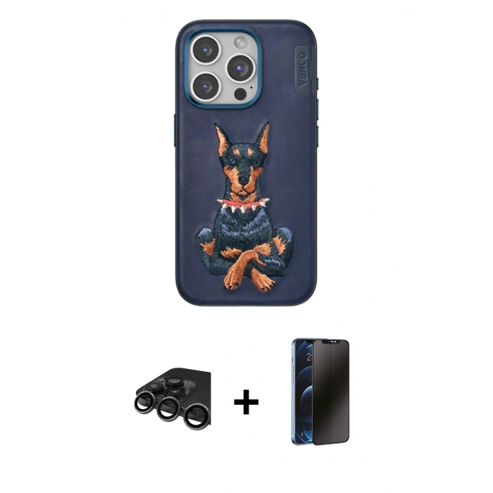 MARSİLYAN™- iPhone 15 Pro Kılıf Nova Form Koleksiyonu - Siyah 3D Antistatik Hayalet Cam Ekran Koruyucu + Raze Metal Kamera Lens - TMGI
