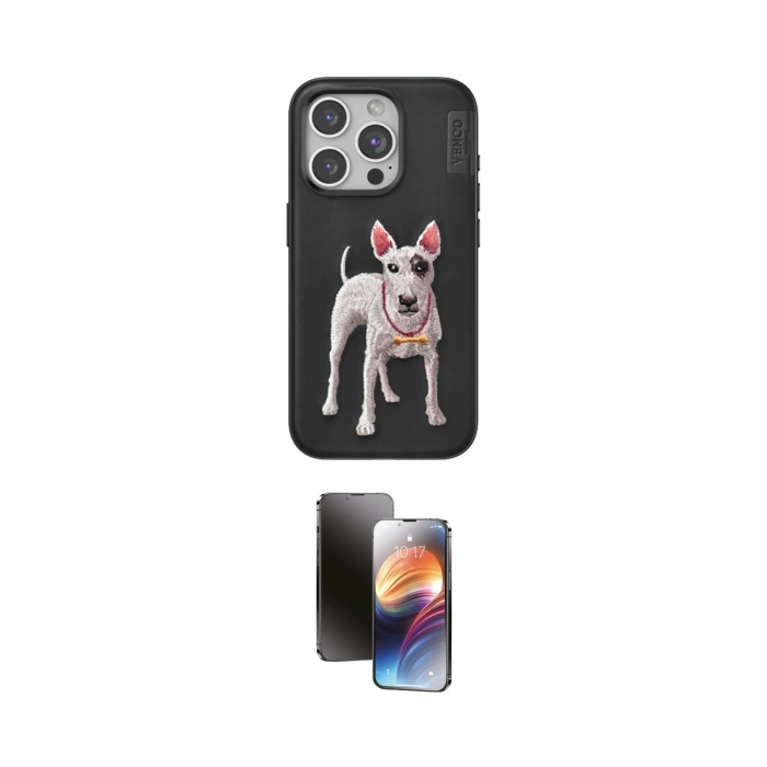 MARSİLYAN™- iPhone 15 Pro Kılıf Nova Form Koleksiyonu - Siyah 3D Antistatik Mat Seramik Nano Ekran Koruyucu