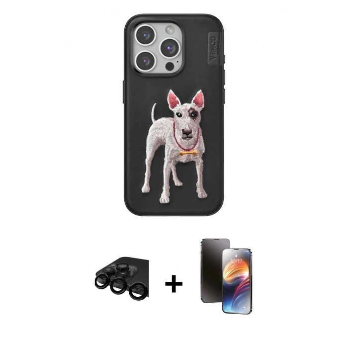 MARSİLYAN™- iPhone 15 Pro Kılıf Nova Form Koleksiyonu - Siyah 3D Antistatik Mat Seramik Nano Ekran Koruyucu + Raze Metal Kamera Lens - SH