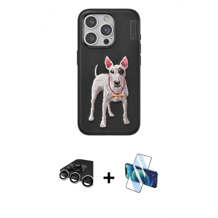 MARSİLYAN™- iPhone 15 Pro Kılıf Nova Form Koleksiyonu - Siyah 3D Antistatik Seramik Nano Ekran Koruyucu + Raze Metal Kamera Lens - GS