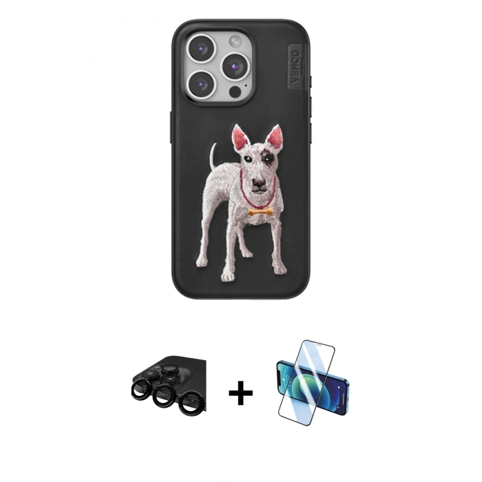 MARSİLYAN™- iPhone 15 Pro Kılıf Nova Form Koleksiyonu - Siyah 3D Antistatik Seramik Nano Ekran Koruyucu + Siyah Raze Metal Kamera Lens