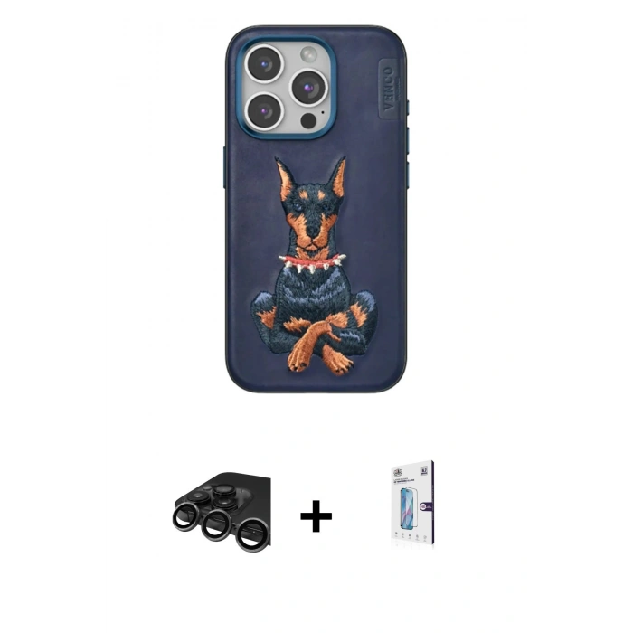 MARSİLYAN™- iPhone 15 Pro Kılıf Nova Form Koleksiyonu - Siyah Bilvis 0.18mm Plus Cam Ekran Koruyucu + Raze Metal Kamera Lens - TMGI