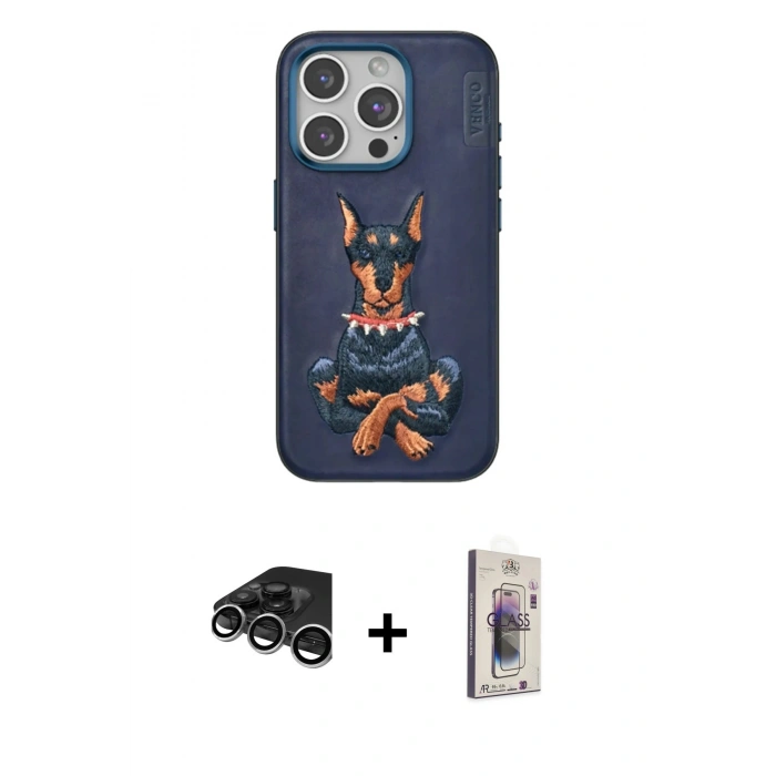 MARSİLYAN™- iPhone 15 Pro Kılıf Nova Form Koleksiyonu - Siyah Bilvis 3D Cam Ekran Koruyucu + Raze Metal Kamera Lens - GS