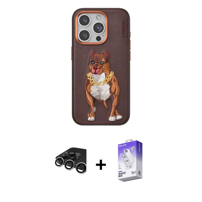 MARSİLYAN™- iPhone 15 Pro Kılıf Nova Form Koleksiyonu - Siyah Bilvis 5in1 3D Magic Cam Ekran Koruyucu + Gümüş Raze Metal Kamera Lens