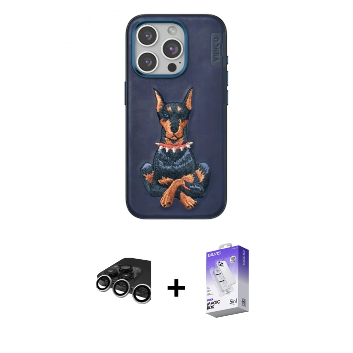 MARSİLYAN™- iPhone 15 Pro Kılıf Nova Form Koleksiyonu - Siyah Bilvis 5in1 3D Magic Cam Ekran Koruyucu + Gümüş Raze Metal Kamera Lens