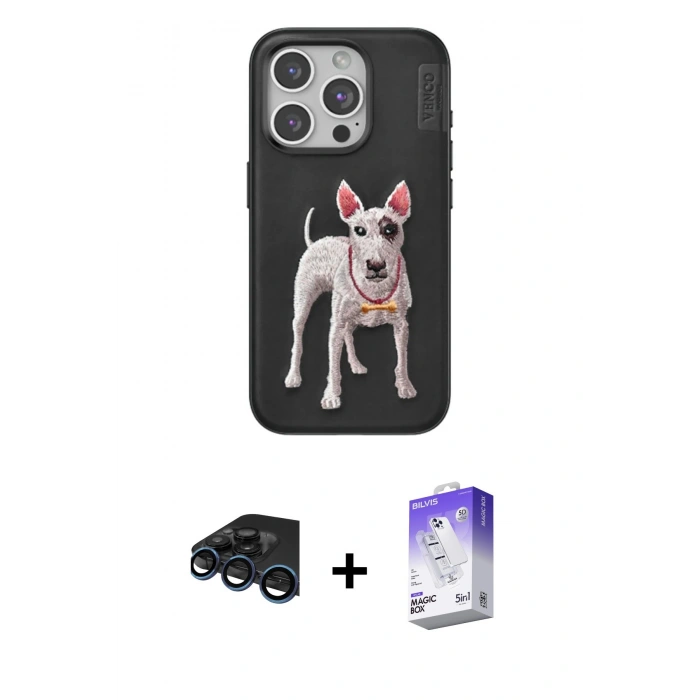 MARSİLYAN™- iPhone 15 Pro Kılıf Nova Form Koleksiyonu - Siyah Bilvis 5in1 3D Magic Cam Ekran Koruyucu + Raze Metal Kamera Lens - LT