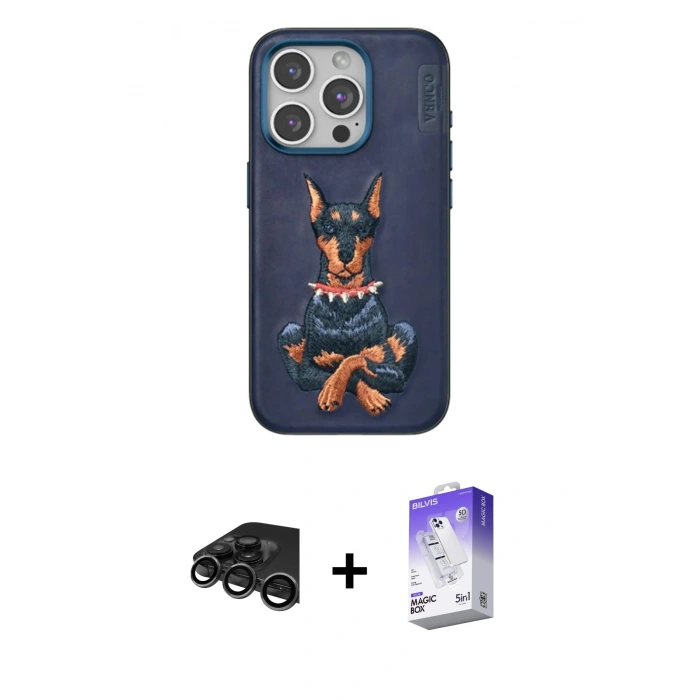 MARSİLYAN™- iPhone 15 Pro Kılıf Nova Form Koleksiyonu - Siyah Bilvis 5in1 3D Magic Cam Ekran Koruyucu + Raze Metal Kamera Lens - TMGI