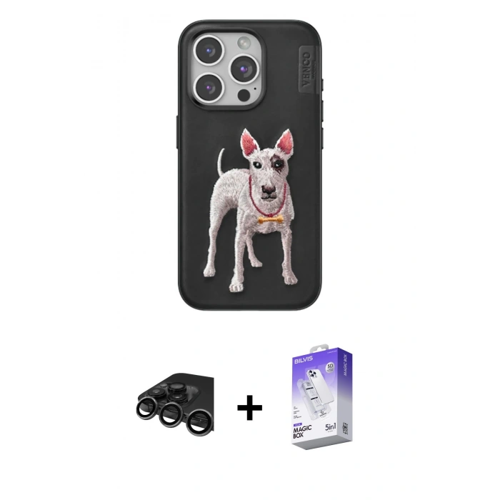 MARSİLYAN™- iPhone 15 Pro Kılıf Nova Form Koleksiyonu - Siyah Bilvis 5in1 3D Magic Cam Ekran Koruyucu + Raze Metal Kamera Lens - TMGI
