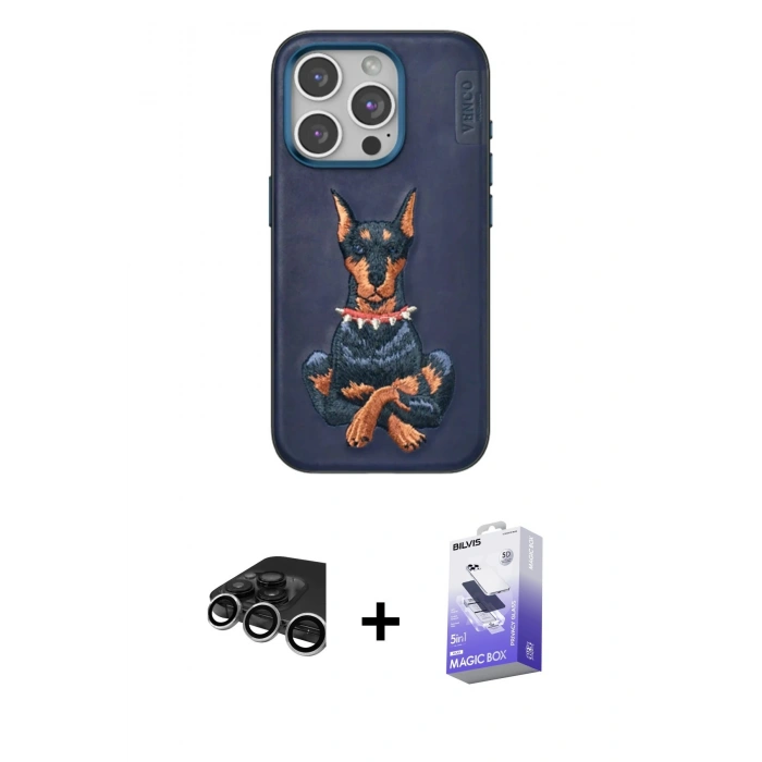 MARSİLYAN™- iPhone 15 Pro Kılıf Nova Form Koleksiyonu - Siyah Bilvis 5in1 5D Magic Hayalet Cam Ekran Koruyucu + Raze Metal Kamera Lens - GS