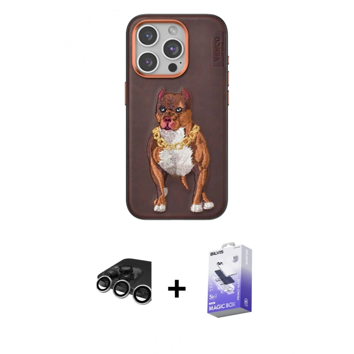 MARSİLYAN™- iPhone 15 Pro Kılıf Nova Form Koleksiyonu - Siyah Bilvis 5in1 5D Magic Hayalet Cam Ekran Koruyucu + Raze Metal Kamera Lens - GS