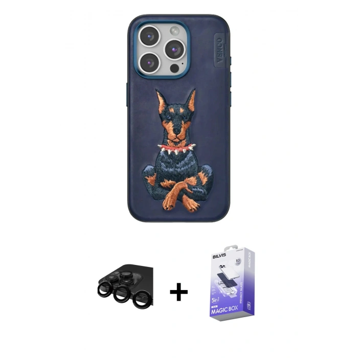 MARSİLYAN™- iPhone 15 Pro Kılıf Nova Form Koleksiyonu - Siyah Bilvis 5in1 5D Magic Hayalet Cam Ekran Koruyucu + Raze Metal Kamera Lens - SH