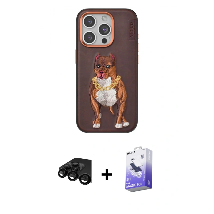 MARSİLYAN™- iPhone 15 Pro Kılıf Nova Form Koleksiyonu - Siyah Bilvis 5in1 5D Magic Hayalet Cam Ekran Koruyucu + Raze Metal Kamera Lens - SH