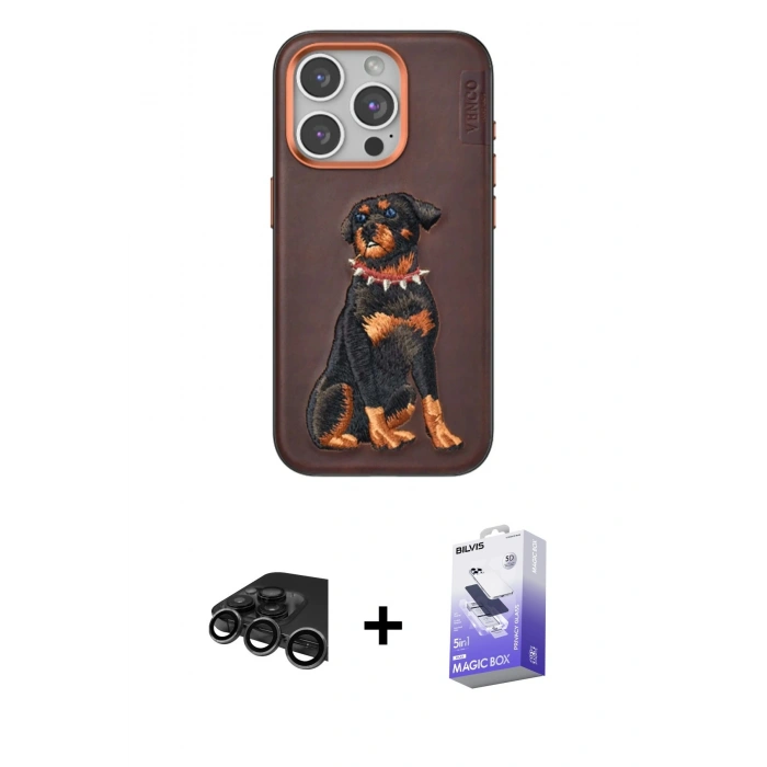 MARSİLYAN™- iPhone 15 Pro Kılıf Nova Form Koleksiyonu - Siyah Bilvis 5in1 5D Magic Hayalet Cam Ekran Koruyucu + Raze Metal Kamera Lens - TMGI