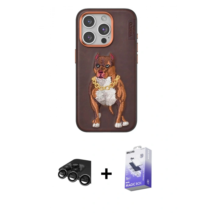 MARSİLYAN™- iPhone 15 Pro Kılıf Nova Form Koleksiyonu - Siyah Bilvis 5in1 5D Magic Hayalet Cam Ekran Koruyucu + Raze Metal Kamera Lens - TMGI