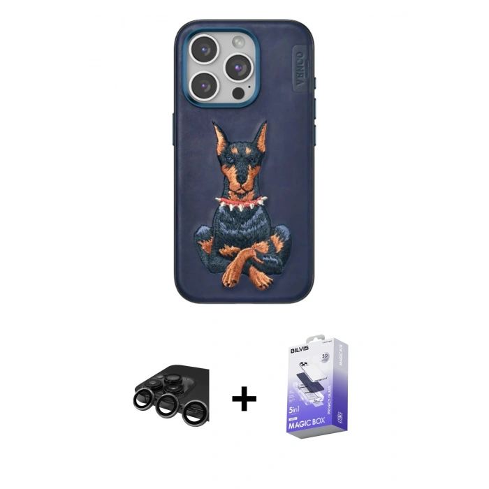 MARSİLYAN™- iPhone 15 Pro Kılıf Nova Form Koleksiyonu - Siyah Bilvis 5in1 5D Magic Hayalet Cam Ekran Koruyucu + Raze Metal Kamera Lens - TMGI