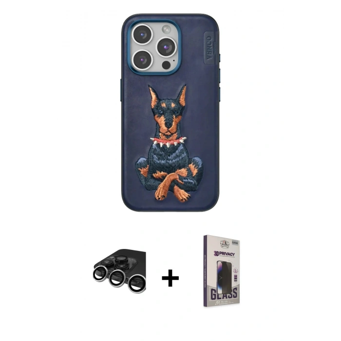 MARSİLYAN™- iPhone 15 Pro Kılıf Nova Form Koleksiyonu - Siyah Bilvis Hayalet Cam Ekran Koruyucu + Raze Metal Kamera Lens - GS