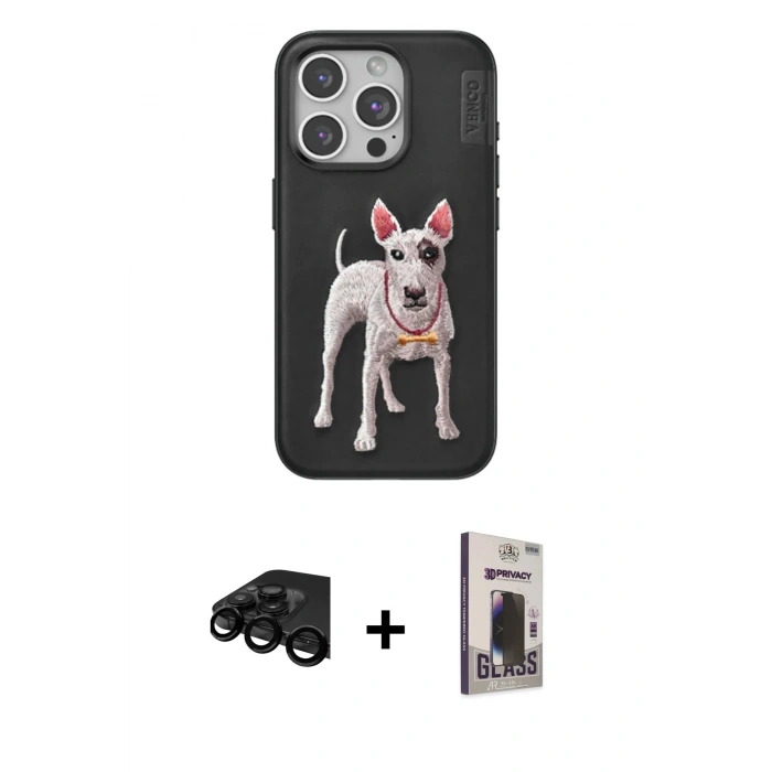MARSİLYAN™- iPhone 15 Pro Kılıf Nova Form Koleksiyonu - Siyah Bilvis Hayalet Cam Ekran Koruyucu + Raze Metal Kamera Lens - SH