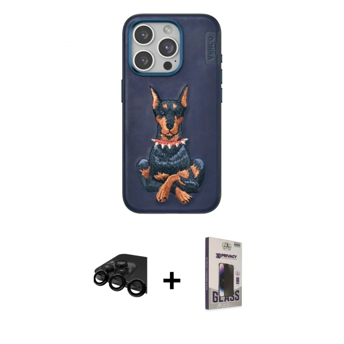 MARSİLYAN™- iPhone 15 Pro Kılıf Nova Form Koleksiyonu - Siyah Bilvis Hayalet Cam Ekran Koruyucu + Raze Metal Kamera Lens - SH