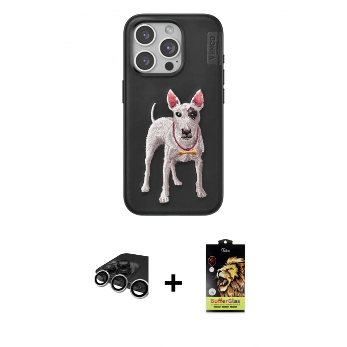 MARSİLYAN™- iPhone 15 Pro Kılıf Nova Form Koleksiyonu - Siyah Buffer Cam Ekran Koruyucu + Raze Metal Kamera Lens - GS