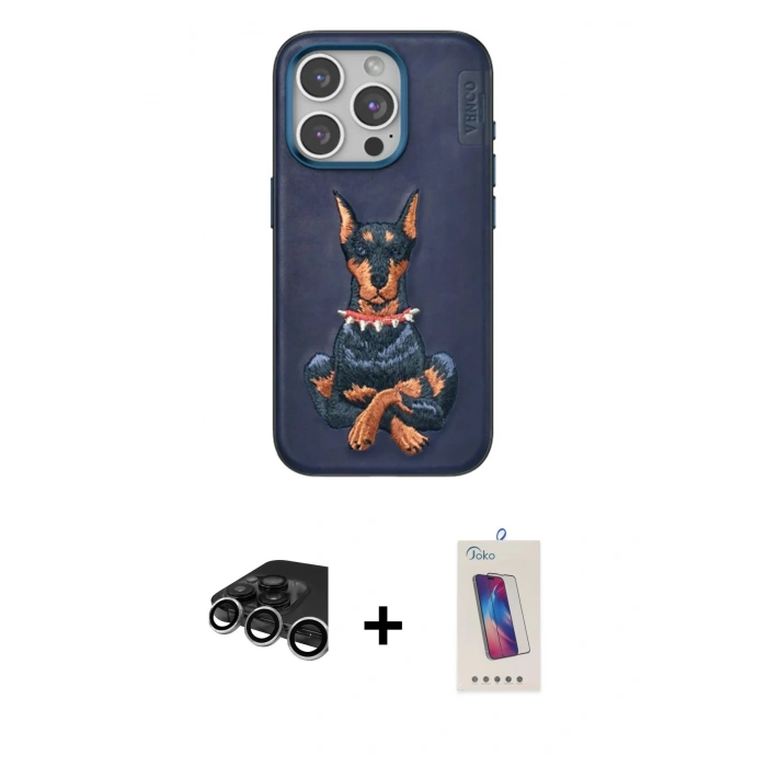 MARSİLYAN™- iPhone 15 Pro Kılıf Nova Form Koleksiyonu - Siyah Joko 5D Cam + Gümüş Raze Metal Kamera Lens