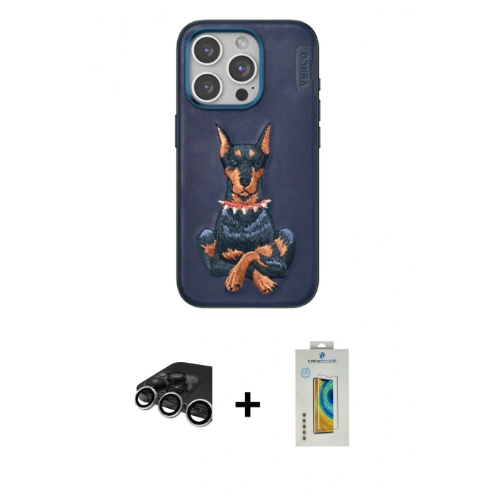 MARSİLYAN™- iPhone 15 Pro Kılıf Nova Form Koleksiyonu - Siyah Polymer Nano Ekran Koruyucu + Gümüş Raze Metal Kamera Lens