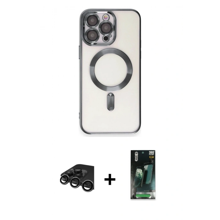 MARSİLYAN™- iPhone 15 Pro Kılıf Nova Işık Özel Seri - Şeffaf 360 Full Body Arka Koruyucu + Raze Metal Kamera Lens - TMGI