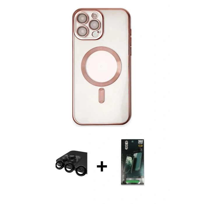 MARSİLYAN™- iPhone 15 Pro Kılıf Nova Işık Özel Seri - Şeffaf 360 Full Body Arka Koruyucu + Siyah Raze Metal Kamera Lens