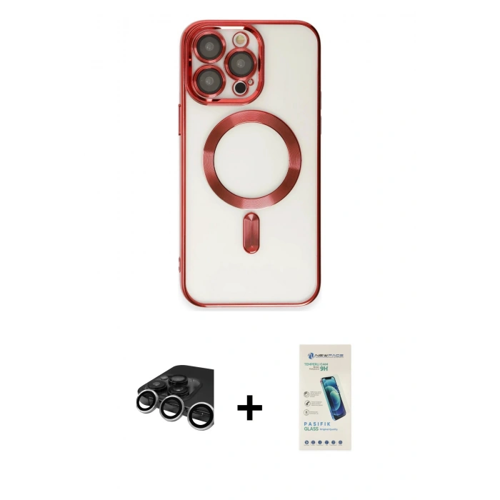 MARSİLYAN™- iPhone 15 Pro Kılıf Nova Işık Özel Seri - Şeffaf Pasifik Cam Ekran Koruyucu + Raze Metal Kamera Lens - GS