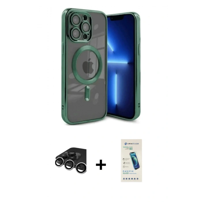 MARSİLYAN™- iPhone 15 Pro Kılıf Nova Işık Özel Seri - Şeffaf Pasifik Cam Ekran Koruyucu + Raze Metal Kamera Lens - GS