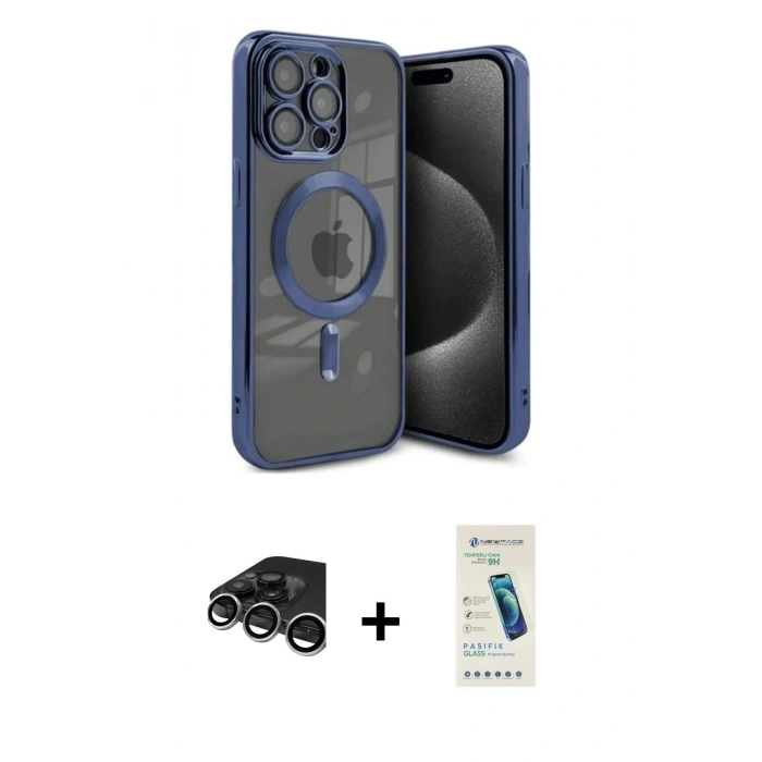 MARSİLYAN™- iPhone 15 Pro Kılıf Nova Işık Özel Seri - Şeffaf Pasifik Cam Ekran Koruyucu + Raze Metal Kamera Lens - GS