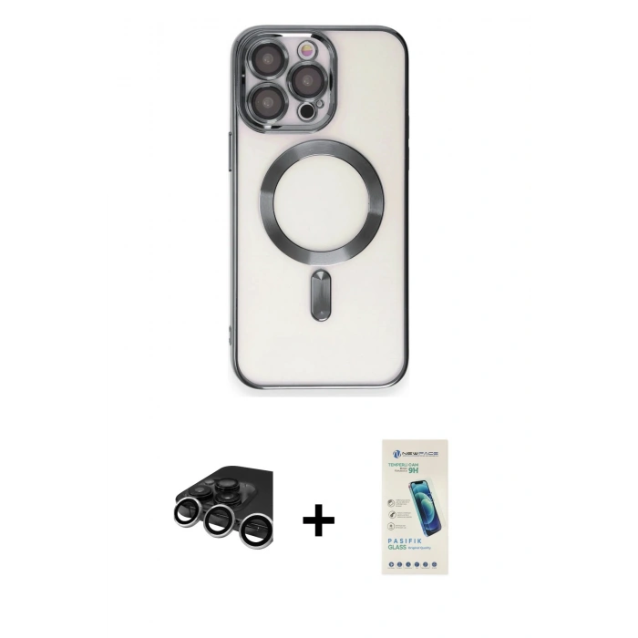 MARSİLYAN™- iPhone 15 Pro Kılıf Nova Işık Özel Seri - Şeffaf Pasifik Cam Ekran Koruyucu + Raze Metal Kamera Lens - GS