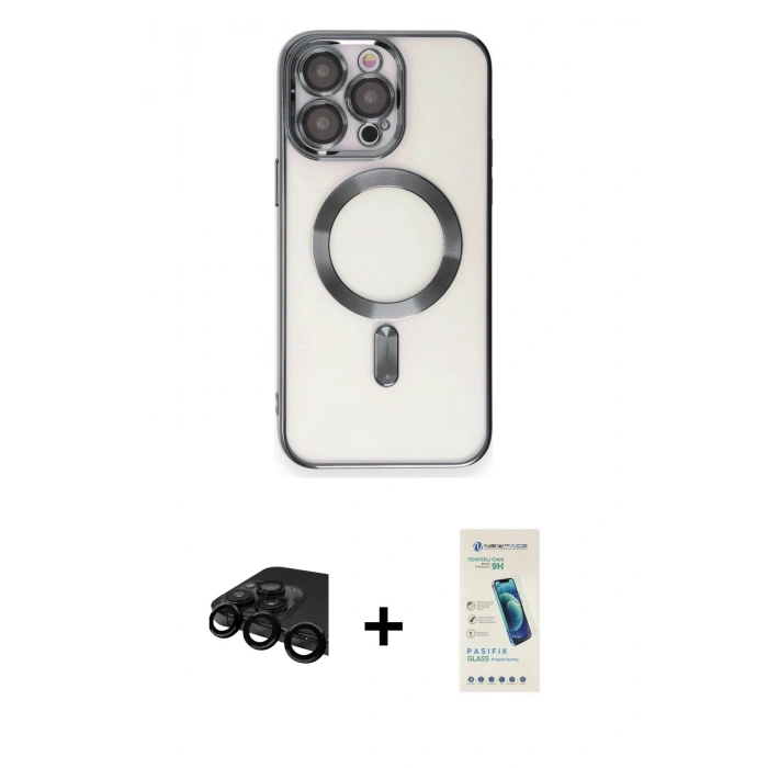 MARSİLYAN™- iPhone 15 Pro Kılıf Nova Işık Özel Seri - Şeffaf Pasifik Cam Ekran Koruyucu + Raze Metal Kamera Lens - SH