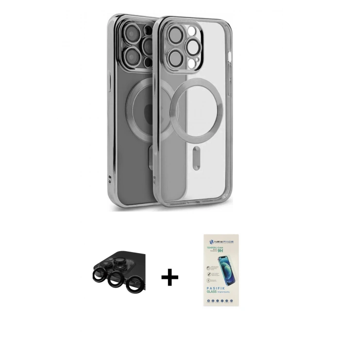 MARSİLYAN™- iPhone 15 Pro Kılıf Nova Işık Özel Seri - Şeffaf Pasifik Cam Ekran Koruyucu + Raze Metal Kamera Lens - SH