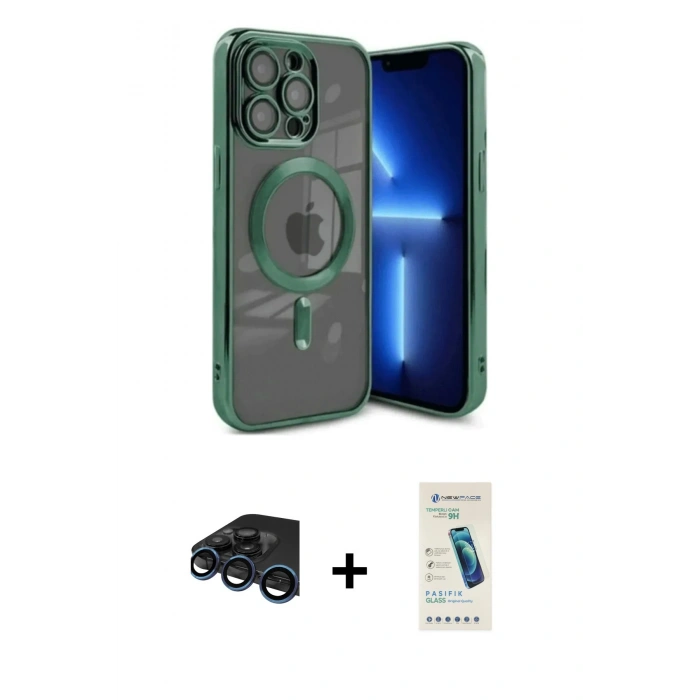 MARSİLYAN™- iPhone 15 Pro Kılıf Nova Işık Özel Seri - Şeffaf Pasifik Cam Ekran Koruyucu + Raze Metal Kamera Lens - LT